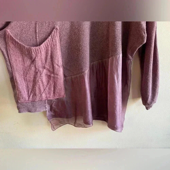 Anthropologie Belle France Mauve Oversized asymmetrical chiffon knit pocket top - Picture 9 of 9
